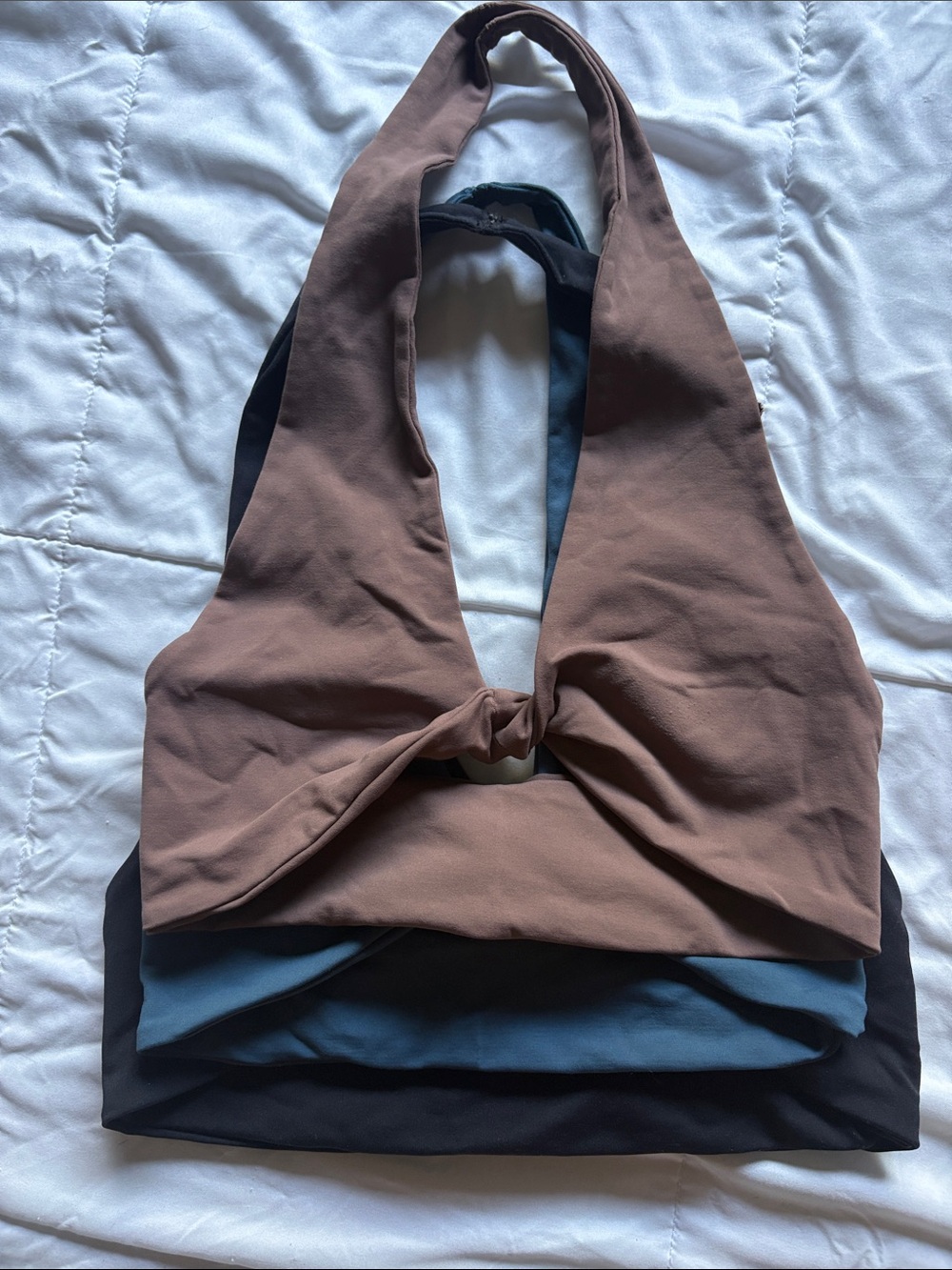 Intimately FP Round Two Twisted Halter Bralette-set of 3(Black, Blue, and Taupe) - Picture 2 of 7